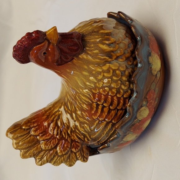 Source Unknown Other - Vintage Majolica Glazed Ceramic Covered Hen in Dish/Basket